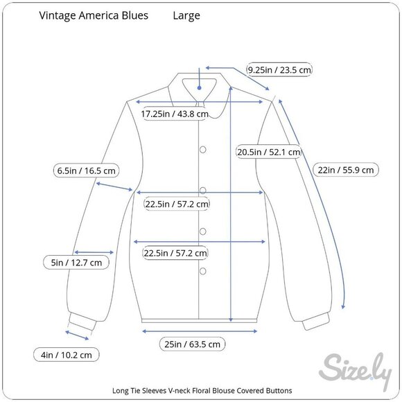 Vintage America Blues Floral Button-Up Blouse Tie Sleeves Vibrant Blues Pinks LG - Picture 9 of 9